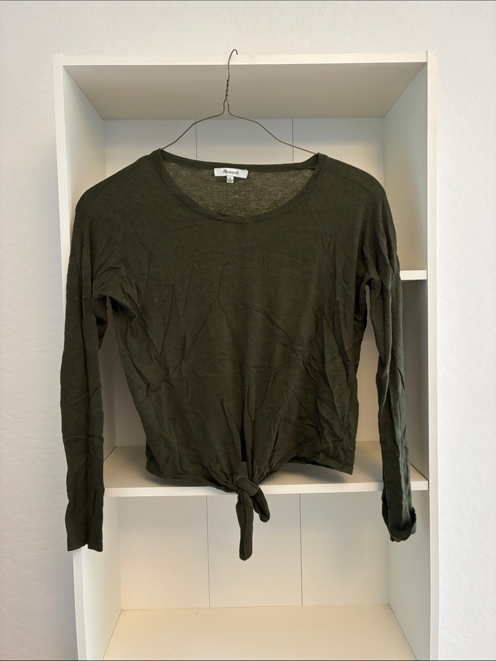 Madewell Olive Green Front-Tie Long Sleeve Top